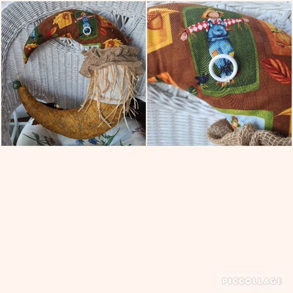 Handcrafted Autumn Moon Scarecrow Wreath Fall Halloween Design Decor Elements - Picture 10 of 10